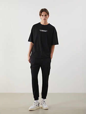 XSIDE Siyah Bisiklet Yaka Baskılı Erkek Tişört