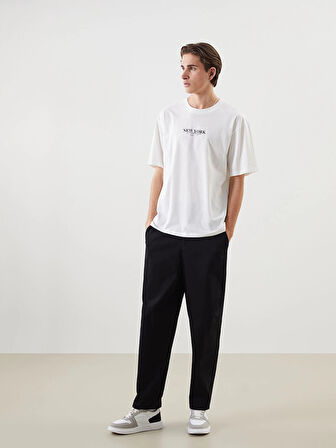 XSIDE Ekru Bisiklet Yaka New York Baskılı Penye Erkek Tişört