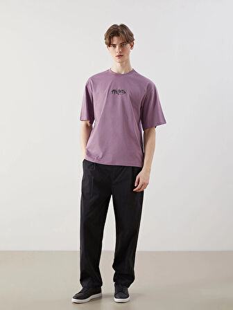 XSIDE Mor Bisiklet Yaka Baskılı Erkek Tişört