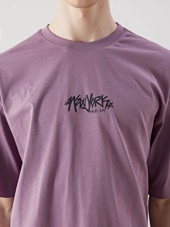 XSIDE Mor Bisiklet Yaka Baskılı Erkek Tişört