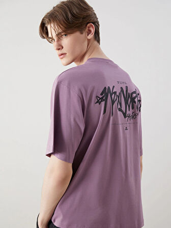 XSIDE Mor Bisiklet Yaka Baskılı Erkek Tişört