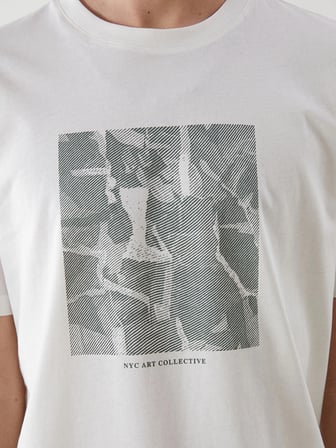 XSIDE Ekru Bisiklet Yaka Baskılı Erkek Tişört