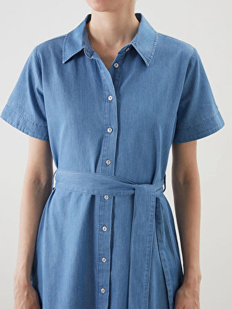 LCWAIKIKI Classic Indigo Gömlek Yaka Jean Elbise