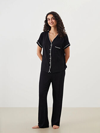 LCW DREAM Siyah V Yaka Kadın Pijama Takım