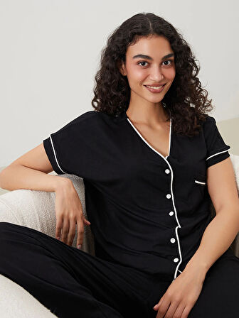LCW DREAM Siyah V Yaka Kadın Pijama Takım