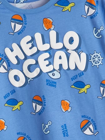 LCW Kids Mavi Baskılı Erkek Çocuk Şortlu Pijama Takımı