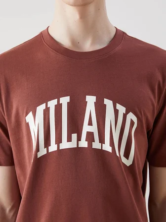 XSIDE Pembe Bisiklet Yaka Milano Baskılı Penye Erkek Tişört