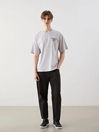 XSIDE Gri Bisiklet Yaka Baskılı Erkek Tişört