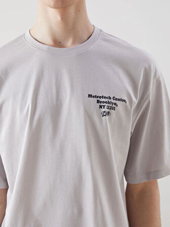 XSIDE Gri Bisiklet Yaka Baskılı Erkek Tişört