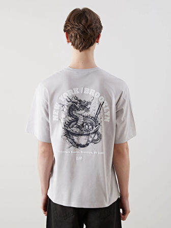 XSIDE Gri Bisiklet Yaka Baskılı Erkek Tişört