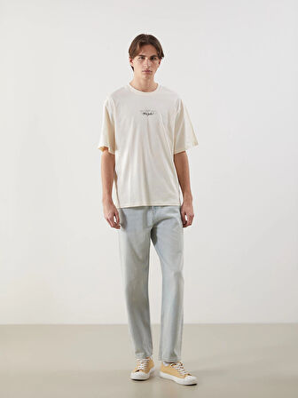 XSIDE Bej Bisiklet Yaka Tokyo Baskılı Erkek Tişört