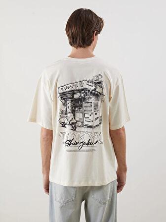 XSIDE Bej Bisiklet Yaka Tokyo Baskılı Erkek Tişört