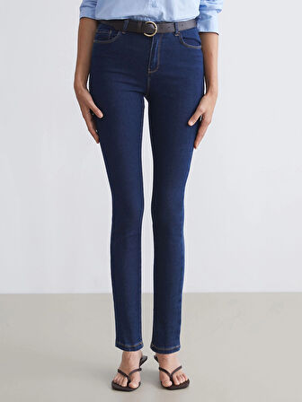 LCW Jeans Indigo Beli Kemerli Mercury Skinny Fit Kadın Jean Pantolon