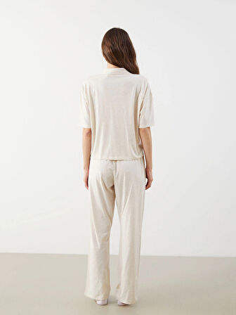 LCW Young Bej Gömlek Yaka Ayı Teddy Baskılı Kadın Pijama Takımı