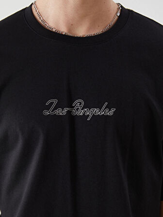 XSIDE Siyah Bisiklet Yaka Baskılı Erkek Tişört