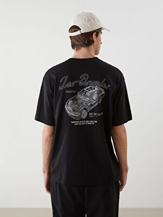 XSIDE Siyah Bisiklet Yaka Baskılı Erkek Tişört