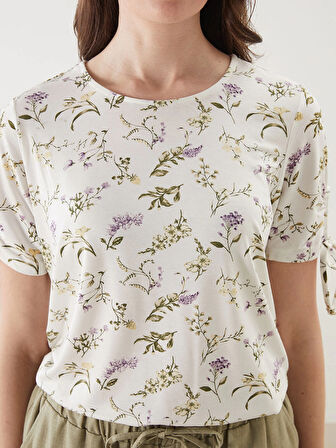 LCW Grace Ekru Bisiklet Yaka Çiçekli Kadın Bluz