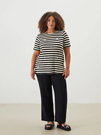 LCW Grace Siyah Bisiklet Yaka Çizgili Kadın Bluz