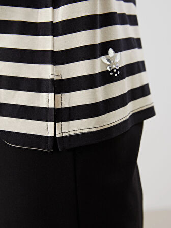 LCW Grace Siyah Bisiklet Yaka Çizgili Kadın Bluz