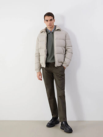 LCW Vision Bej Standart Kalıp Gömlek Yaka Erkek Deri Görünümlü Mont