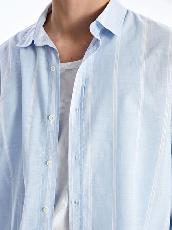 XSIDE Beyaz Rahat Kalıp Uzun Kollu Çizgili Poplin Erkek Gömlek