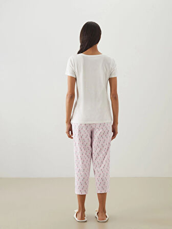 LCW DREAM Pembe Bisiklet Yaka Çiçekli Kadın Kaprili Pijama Takımı