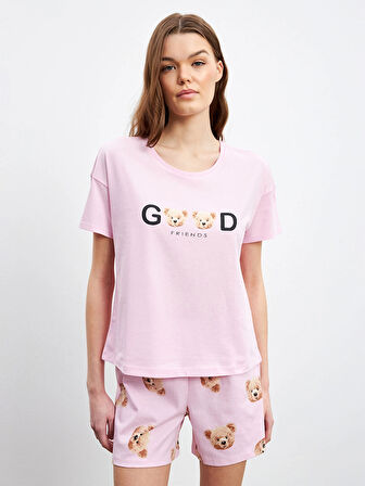 LCW Young Pembe Ayı Teddy Baskılı Kadın Şortlu Pijama Takımı