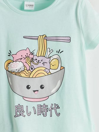 LCW Kids Turkuaz Baskılı Kız Çocuk Şortlu Pijama Takım