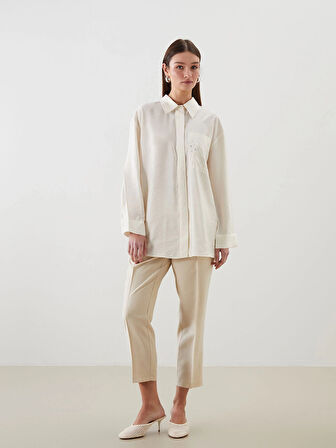 LCW Modest Ekru Taşlı Modal Karışımlı Kadın Gömlek Tunik