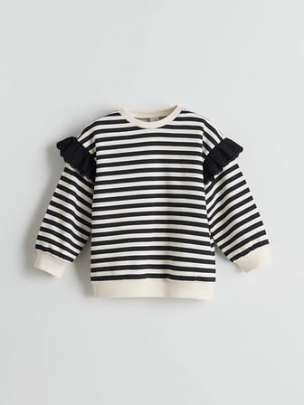 LCW Kids Siyah Bisiklet Yaka Çizgili Kız Çocuk Sweatshirt
