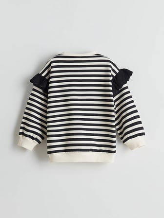 LCW Kids Siyah Bisiklet Yaka Çizgili Kız Çocuk Sweatshirt