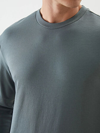 LCWAIKIKI Classic Yeşil Bisiklet Yaka Uzun Kollu Erkek Sweatshirt