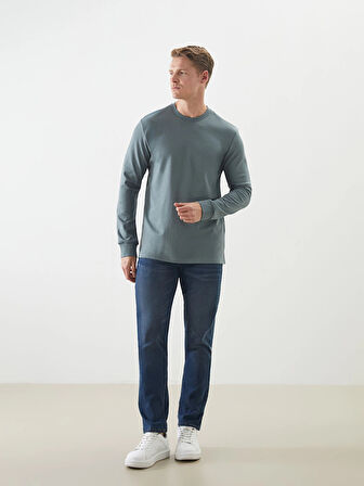 LCWAIKIKI Classic Yeşil Bisiklet Yaka Uzun Kollu Erkek Sweatshirt