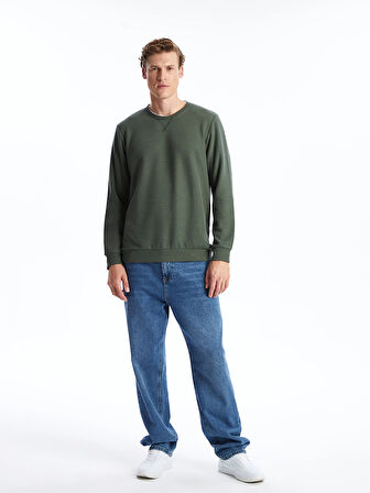 LCWAIKIKI Classic Yeşil Bisiklet Yaka Uzun Kollu Erkek Sweatshirt