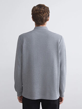 LCWAIKIKI Classic Gri Polo Yaka Uzun Kollu Erkek Sweatshirt