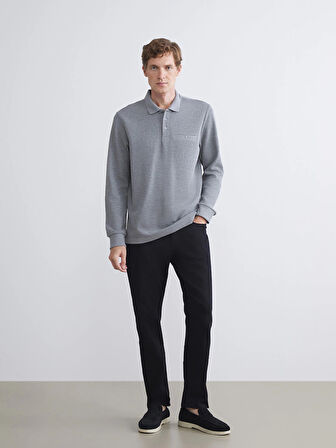 LCWAIKIKI Classic Gri Polo Yaka Uzun Kollu Erkek Sweatshirt