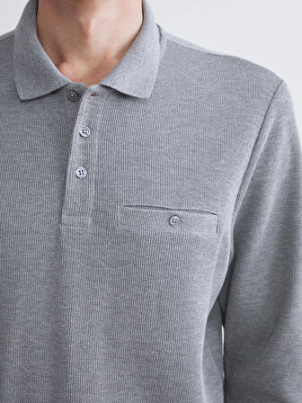 LCWAIKIKI Classic Gri Polo Yaka Uzun Kollu Erkek Sweatshirt