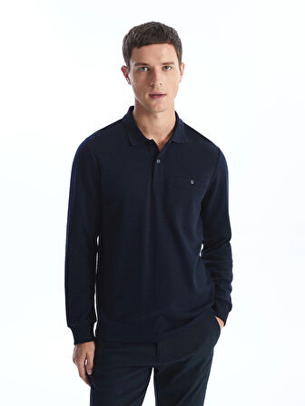 LCWAIKIKI Classic Lacivert Büyük Beden Polo Yaka Uzun Kollu Erkek Sweatshirt