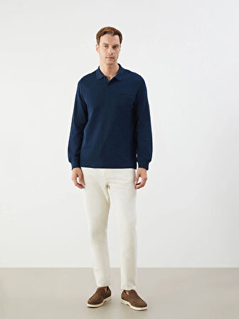 LCWAIKIKI Classic Lacivert Büyük Beden Polo Yaka Uzun Kollu Erkek Sweatshirt