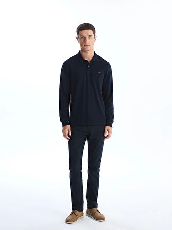 LCWAIKIKI Classic Lacivert Büyük Beden Polo Yaka Uzun Kollu Erkek Sweatshirt