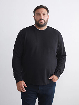 LCWAIKIKI Classic Siyah Uzun Kollu Dokulu Erkek Tişört