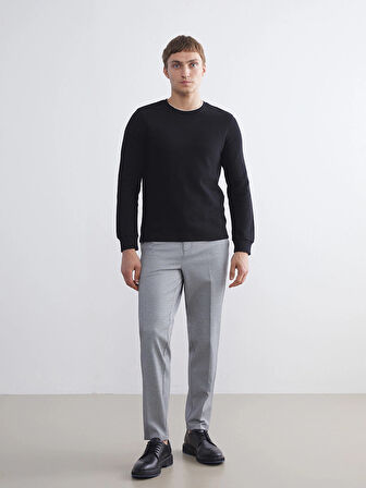 LCWAIKIKI Classic Siyah Uzun Kollu Dokulu Erkek Tişört