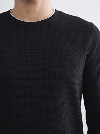 LCWAIKIKI Classic Siyah Uzun Kollu Dokulu Erkek Tişört