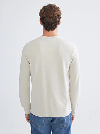 LCWAIKIKI Classic Bej Uzun Kollu Dokulu Erkek Tişört