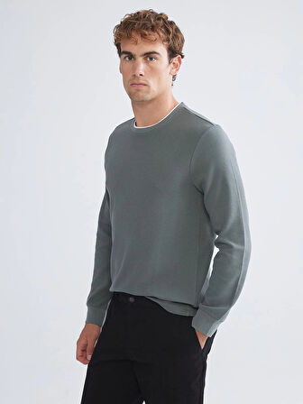 LCWAIKIKI Classic Gri Uzun Kollu Dokulu Erkek Tişört