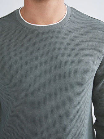 LCWAIKIKI Classic Gri Uzun Kollu Dokulu Erkek Tişört