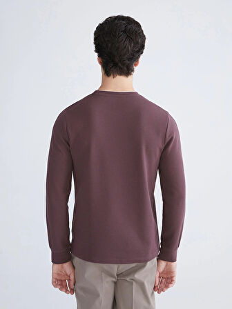 LCWAIKIKI Classic Mürdüm Uzun Kollu Dokulu Erkek Tişört