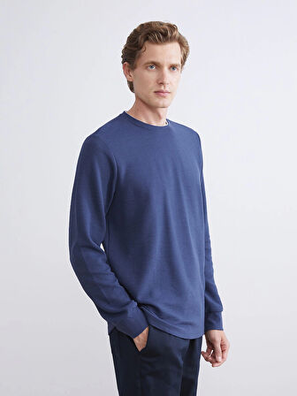 LCWAIKIKI Classic Lacivert Bisiklet Yaka Uzun Kollu Erkek Sweatshirt