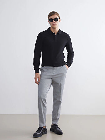 LCWAIKIKI Basic Siyah Polo Yaka Uzun Kollu Pike Erkek Tişört