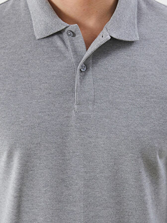 LCWAIKIKI Classic Gri Polo Yaka Uzun Kollu Pike Erkek Tişört